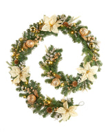 Pre-Lit Decorated Garland, Cream/Gold, 9 ft