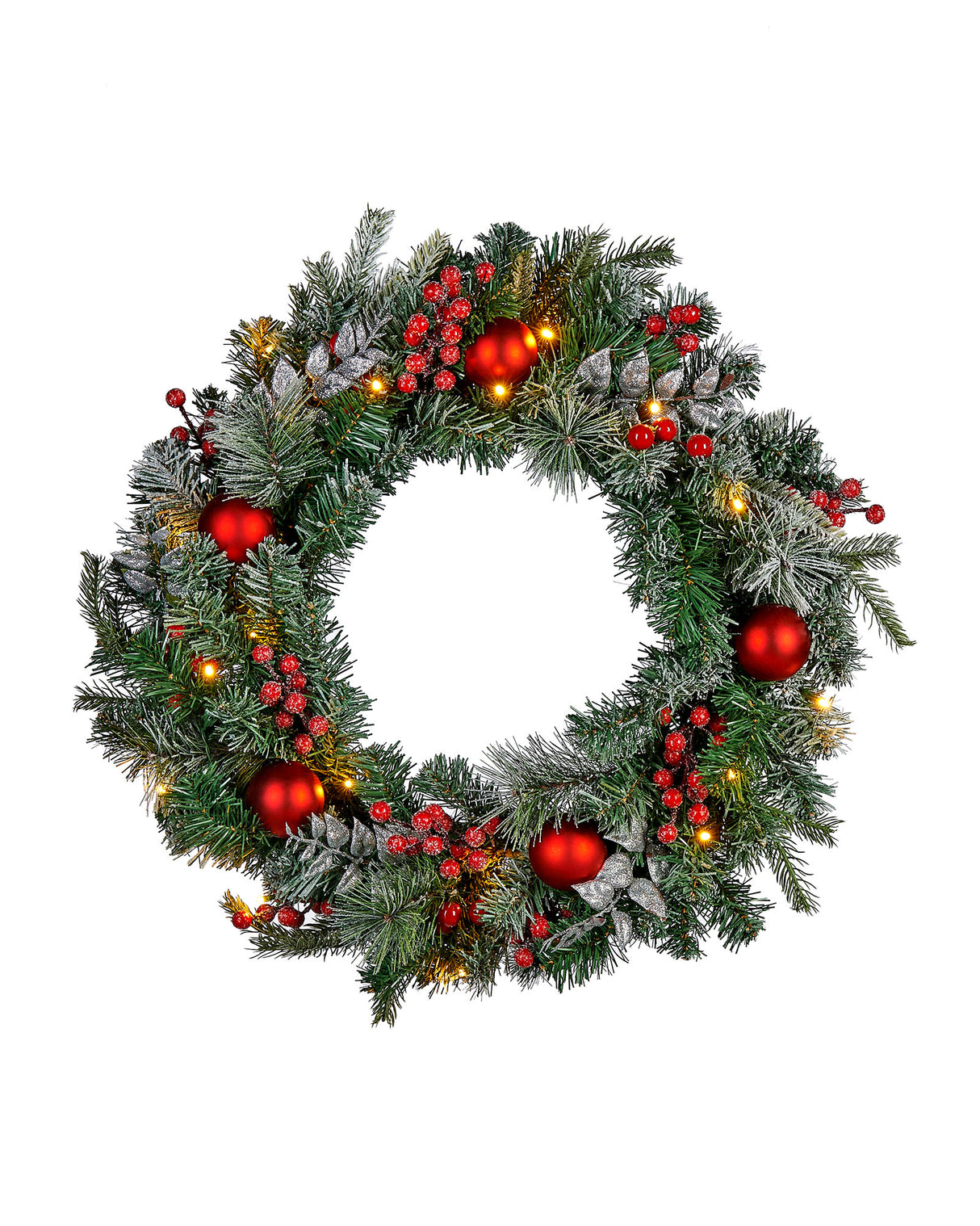 Pre-Lit Decorated Frosted Wreath, 60 cm