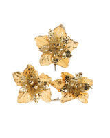 Artificial Gold Poinsettia Flower with Clip, 3 Pack, 12 cm