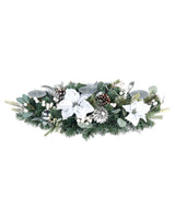 3 Pillar Decorated Garland Candle Holder, White/Silver, 76 cm
