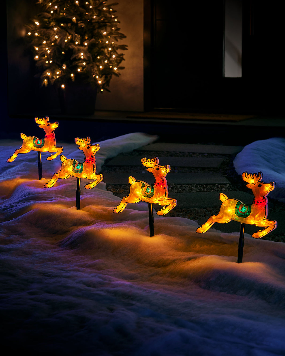 Set of 4 Reindeer Silhouette Pathway Stake Lights, 26 cm