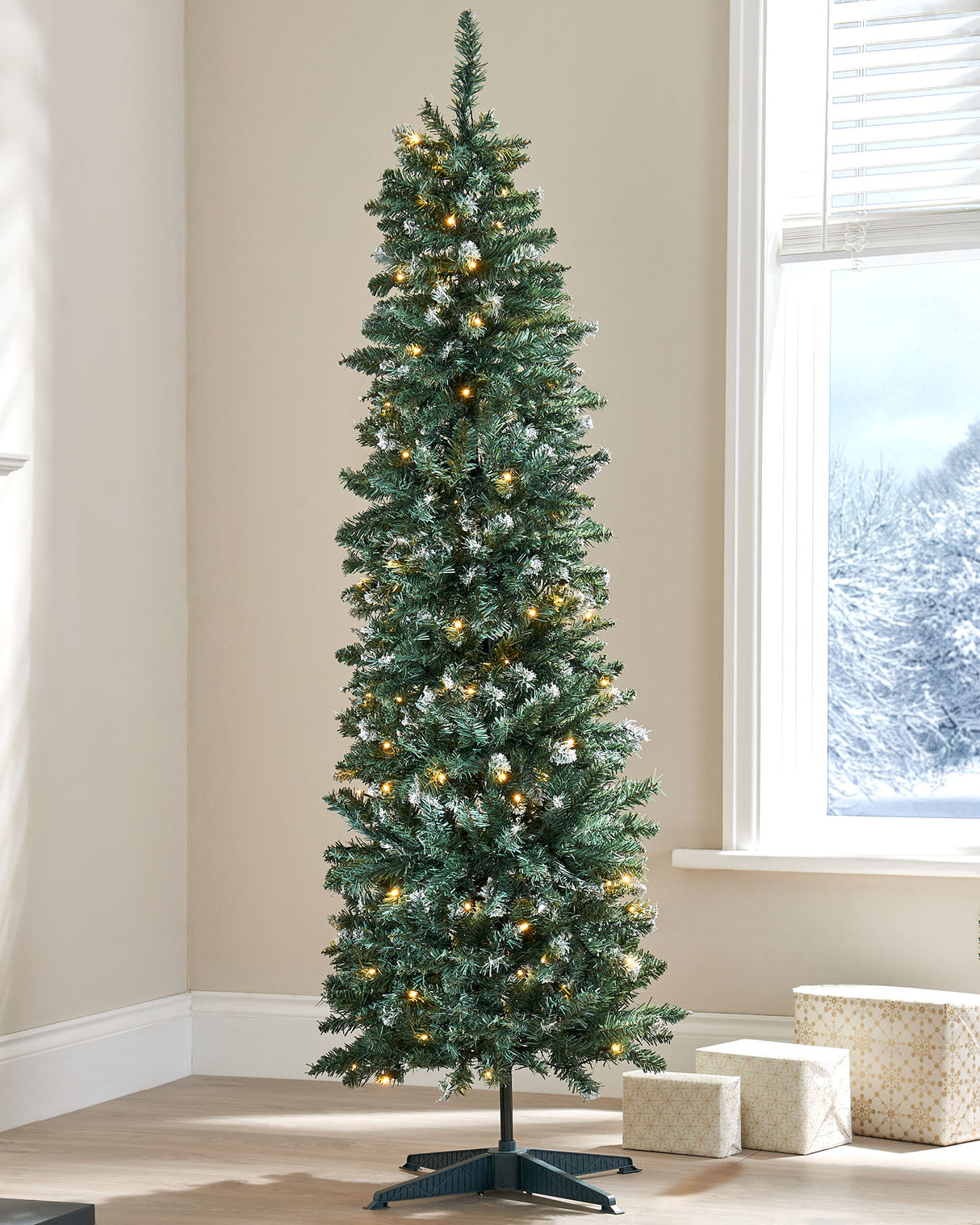 Pre-Lit Pop-Up Frosted Christmas Tree, 6 ft