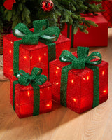 Set of 3 Pre-Lit Gift Box Silhouettes, Red