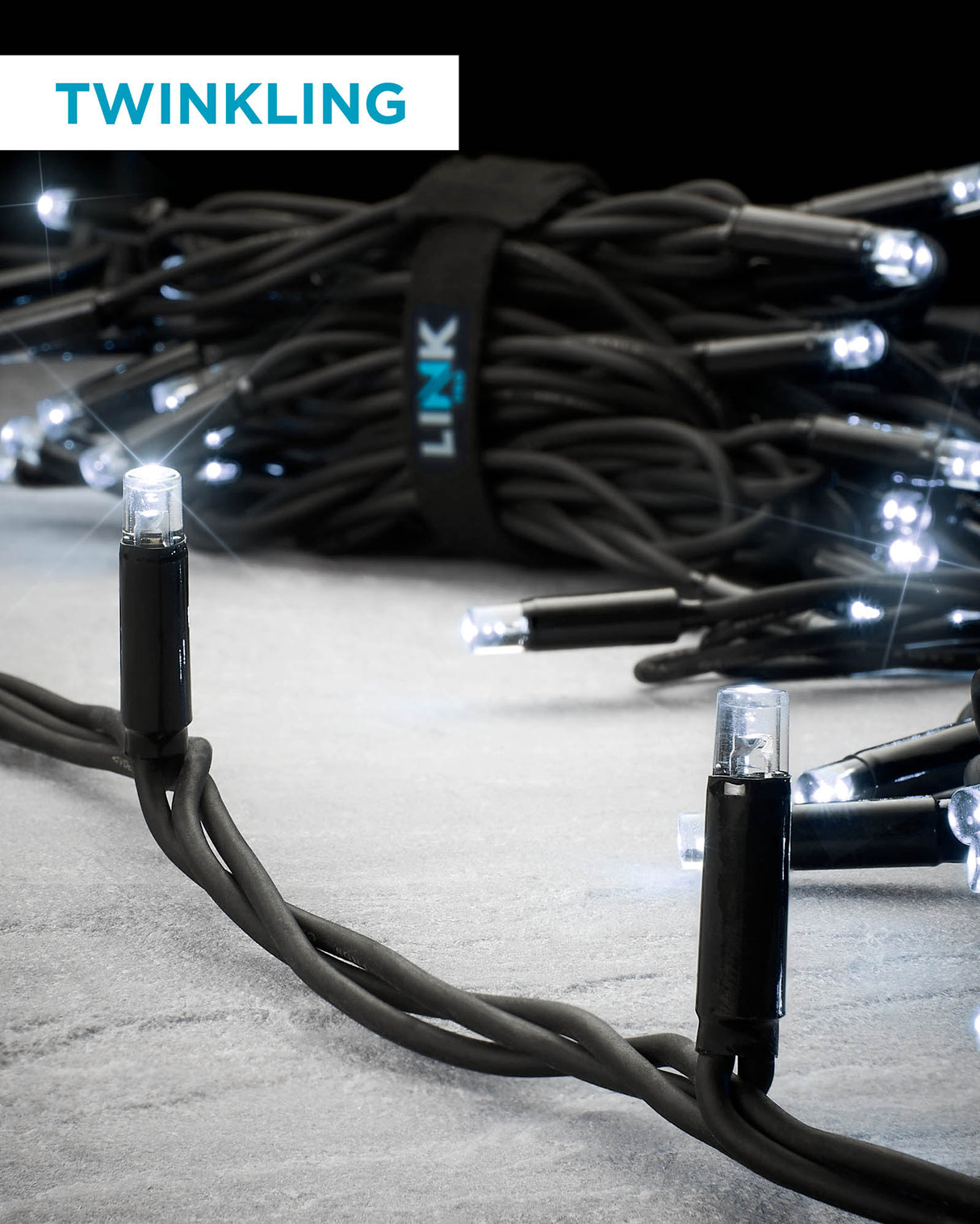 LINK PRO Twinkle LED String Lights, Black Cable, White