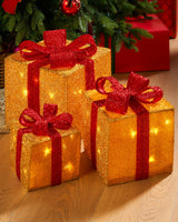 Set of 3 Pre-Lit Gift Box Silhouettes, Gold
