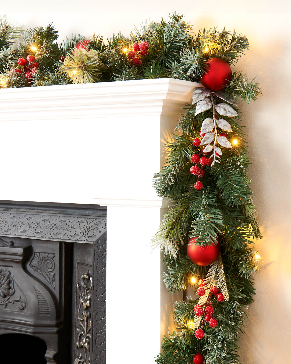 Pre-Lit Decorated Frosted Garland, 9ft