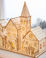 Pre-Lit Wooden Church Scene, 28 cm
