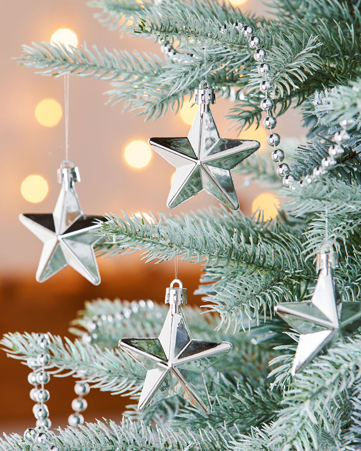 6 Pack of Hanging Stars, Silver, 7.5 cm