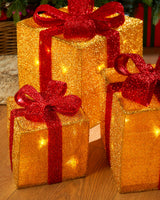 Set of 3 Pre-Lit Gift Box Silhouettes, Gold