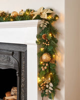 Pre-Lit Decorated Garland, Cream/Gold, 9 ft