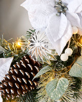Pre-Lit Decorated Frosted Wreath, White/Silver, 60 cm