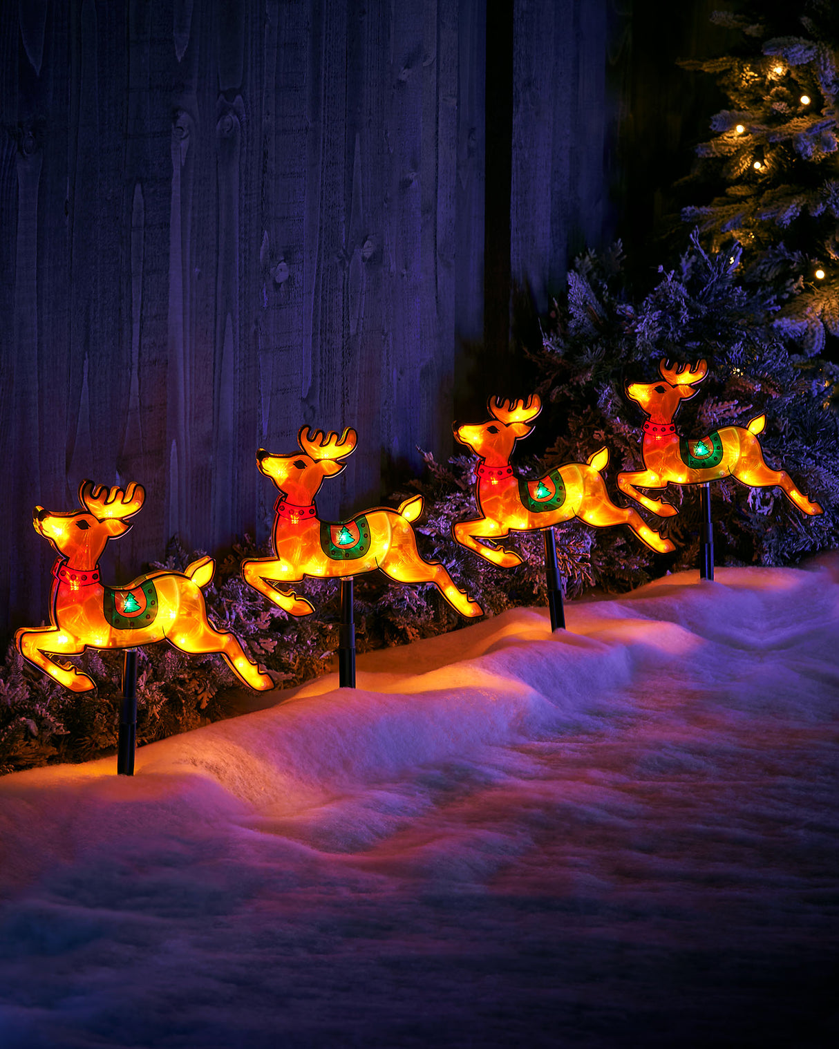 Set of 4 Reindeer Silhouette Pathway Stake Lights, 26 cm