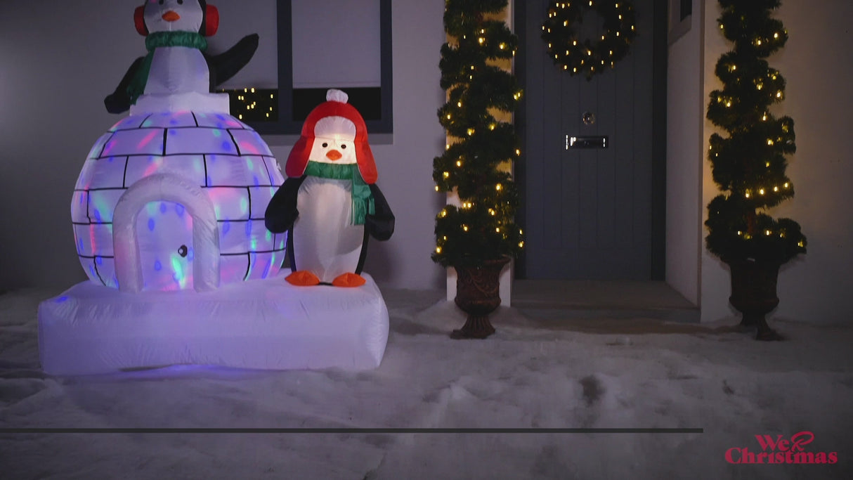 Pre-Lit Inflatable Penguin Family and Igloo, 5 ft