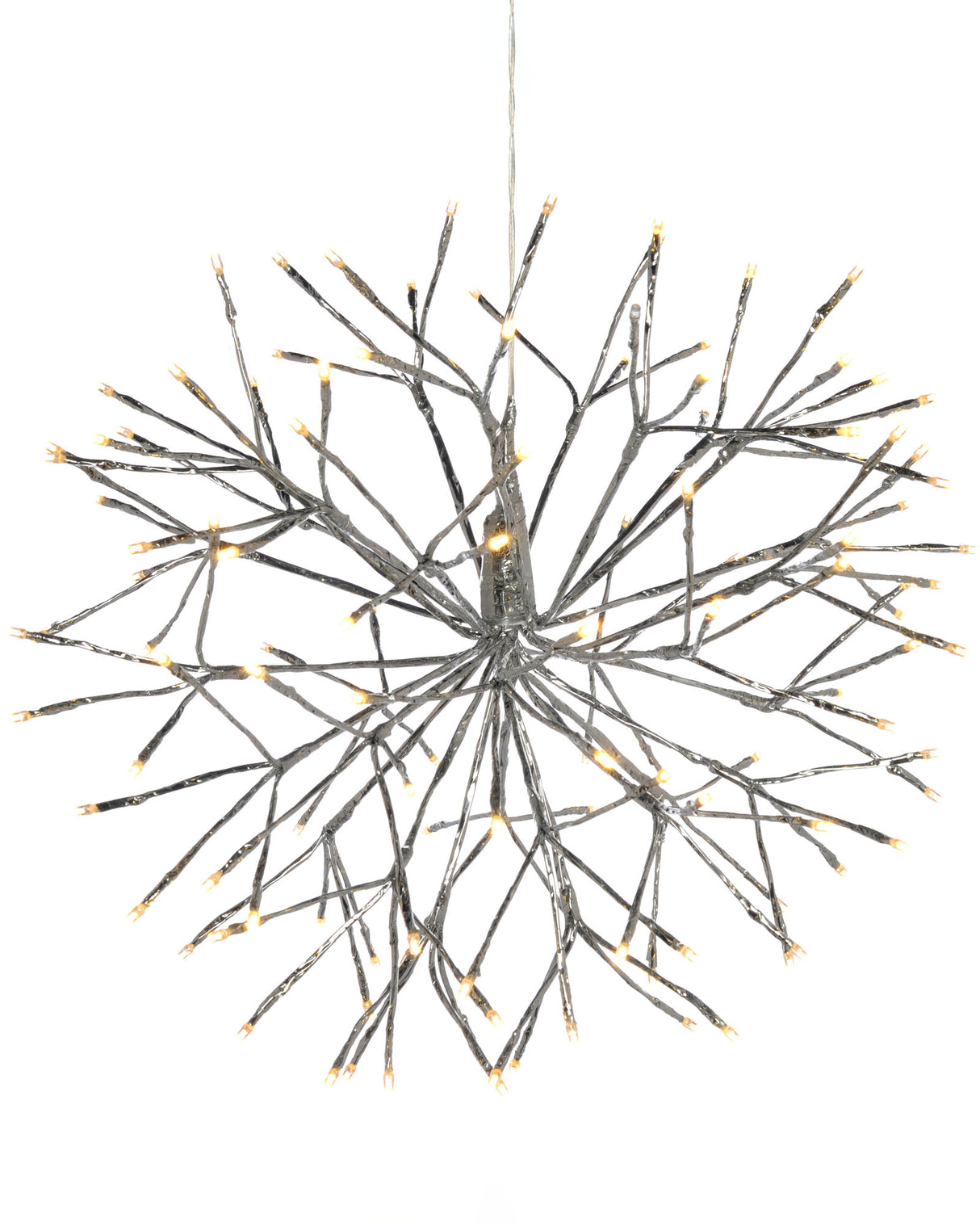 Pre-Lit Hanging Silver Branch Ball with Warm White LED Lights