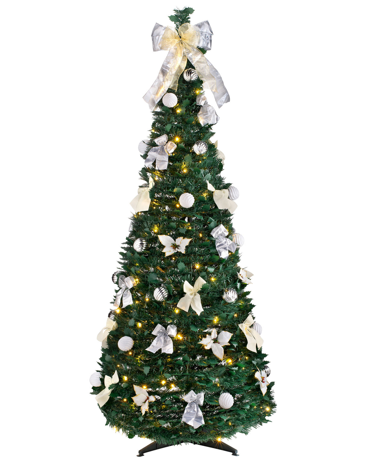 Pre-Lit Pop-Up Decorated Christmas Tree, White, 6 ft / 1.8 m