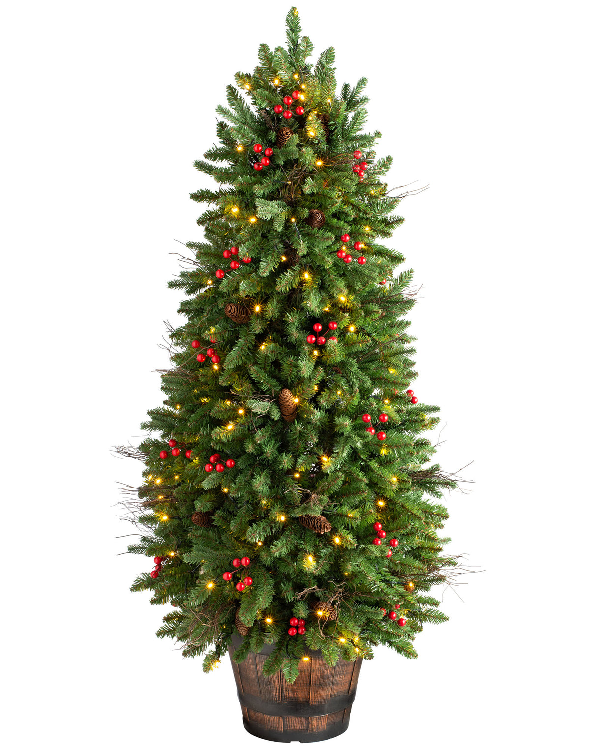 Pre-Lit Pine & Berry Potted Christmas Tree, 4.5 ft