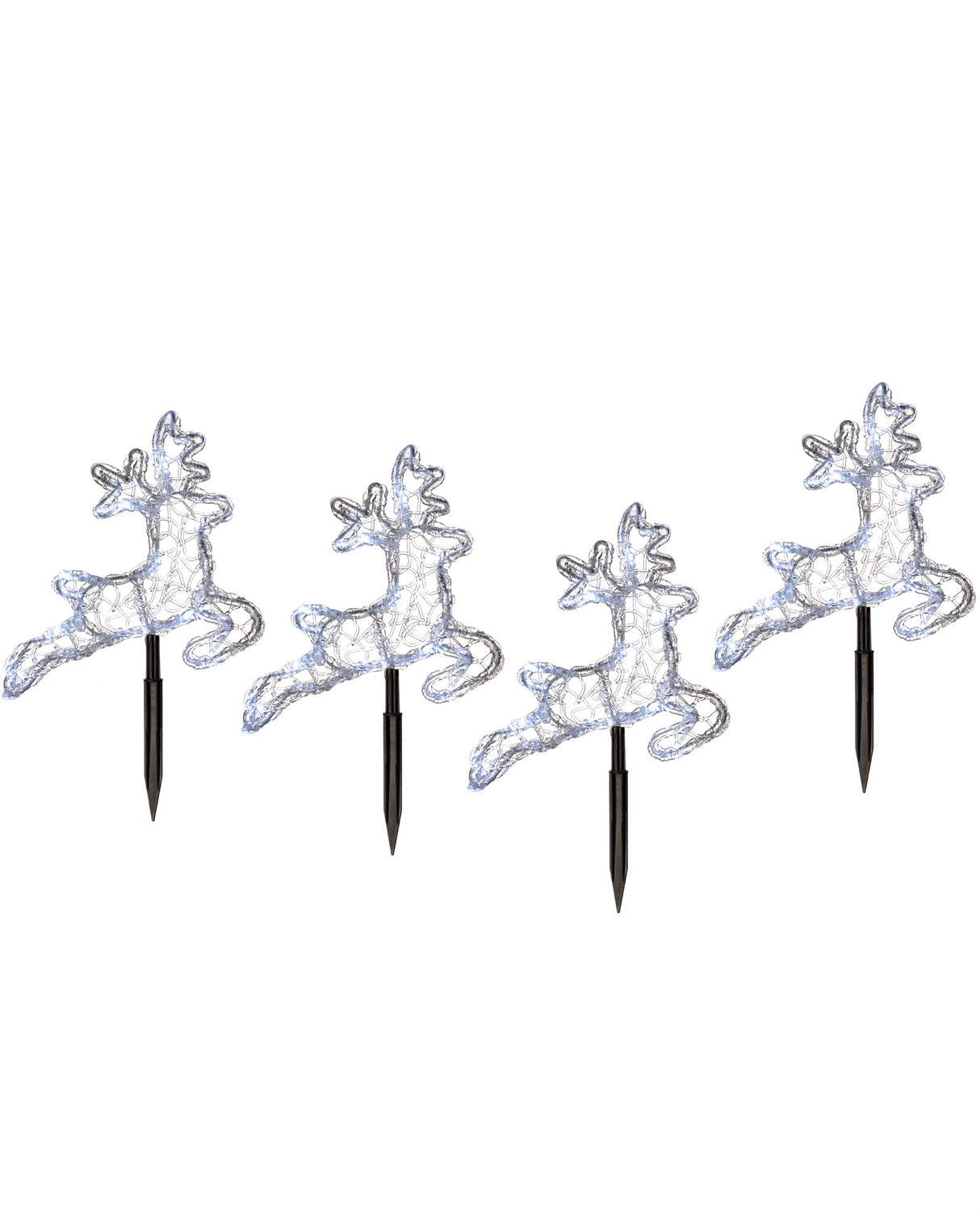 Set of 4 Acrylic Reindeer Pathway Stake Lights, 25 cm
