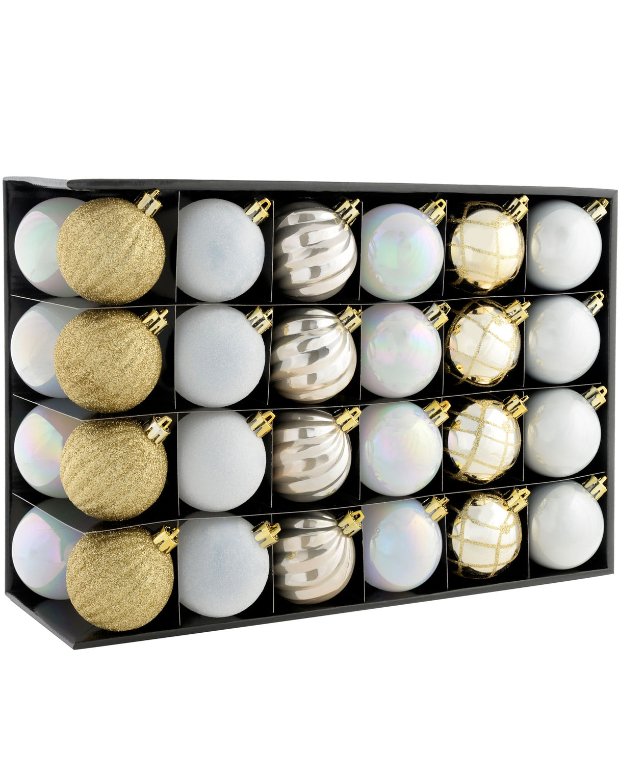 White/Gold Shatterproof Baubles, 48 Pack