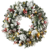 Pre-Lit Snow Flocked Extra Thick Wreath, Pinecones & Berries, 76 cm ...