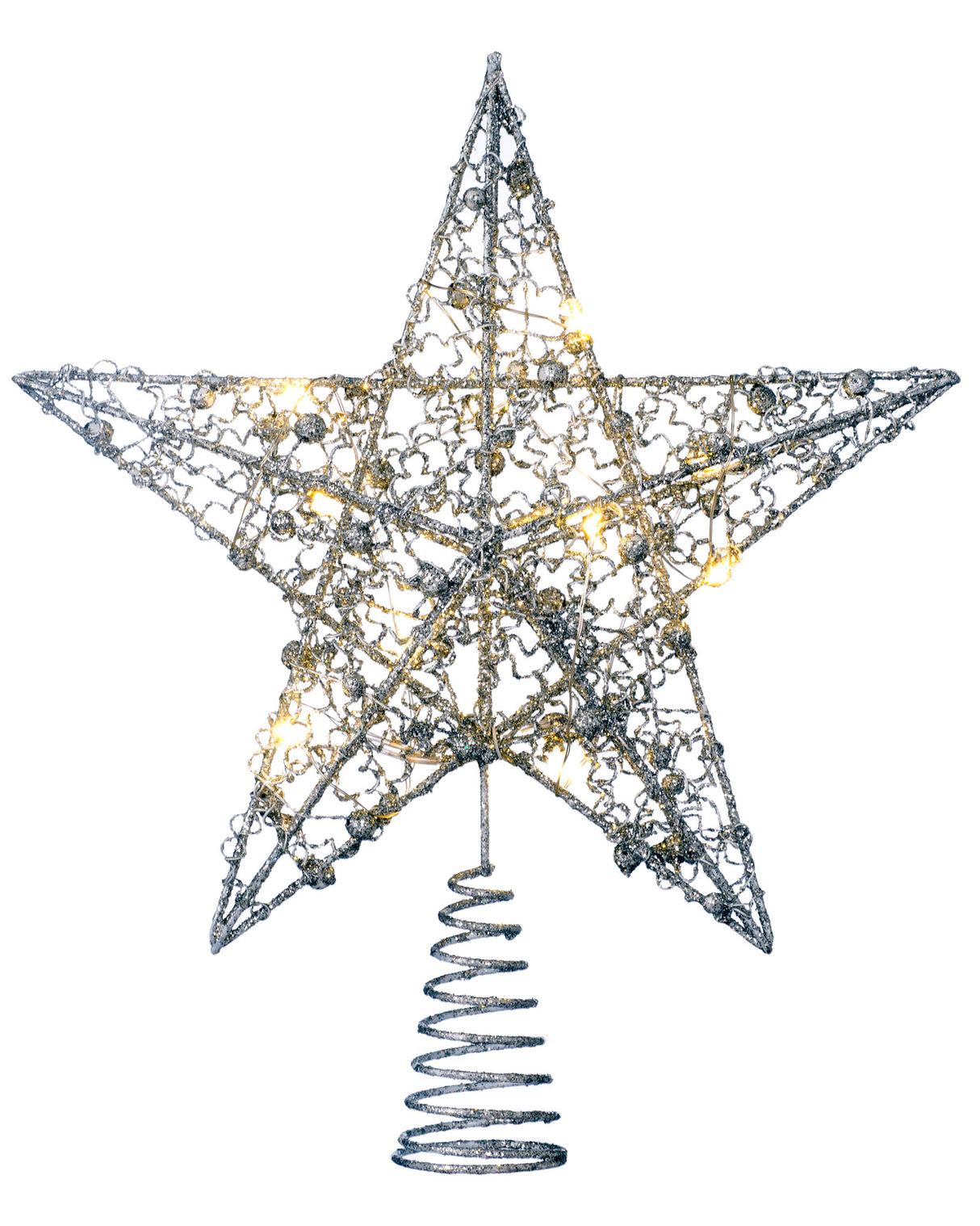 Pre-Lit Star Christmas Tree Topper, Silver, 31 cm