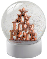 Joy Love Peace Snowglobe Christmas Decoration, 12 cm, Rose Gold