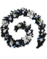 Pre-Lit Multi-Function Decorated Garland, Black/Silver, 9 ft
