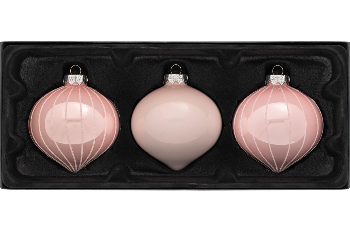 Baby Pink Glass Baubles, 3 Pack, 11 cm