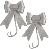 Set of 2 Glitter Bows, Silver, 15 cm
