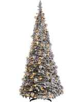 Pre-Lit Decorated Pop-Up Snow Flocked Christmas Tree, 6 ft