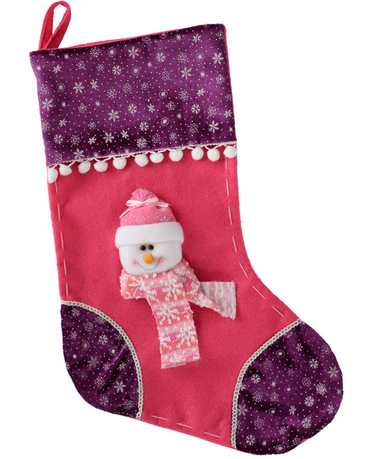Snowman Stocking, Pink/Purple, 48 cm