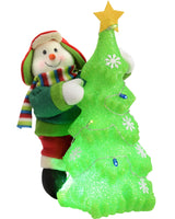 Pre-Lit Acrylic Christmas Tree with Snowman, 35 cm