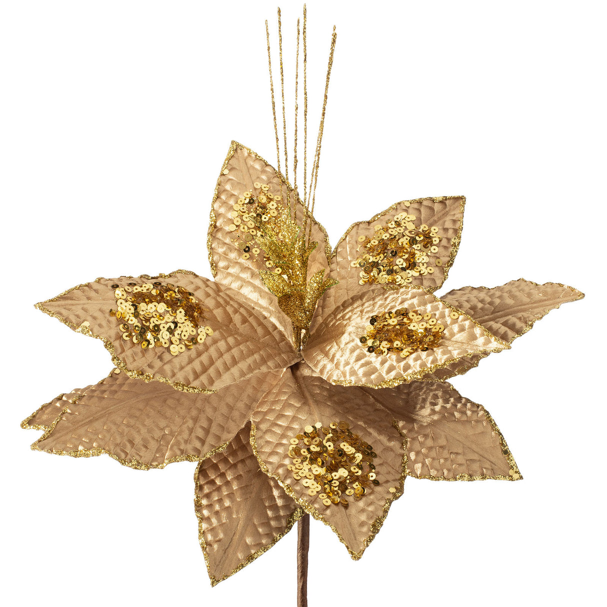Artificial Poinsettia Flower, Gold, 30 cm