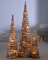 Set of 3 Pre-Lit Rattan Tree Cones, 80 cm