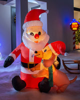 Pre-Lit Inflatable Santa with Dog, 4 ft