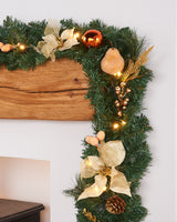 Pre-Lit Decorated Garland, Copper/Gold, 9 ft
