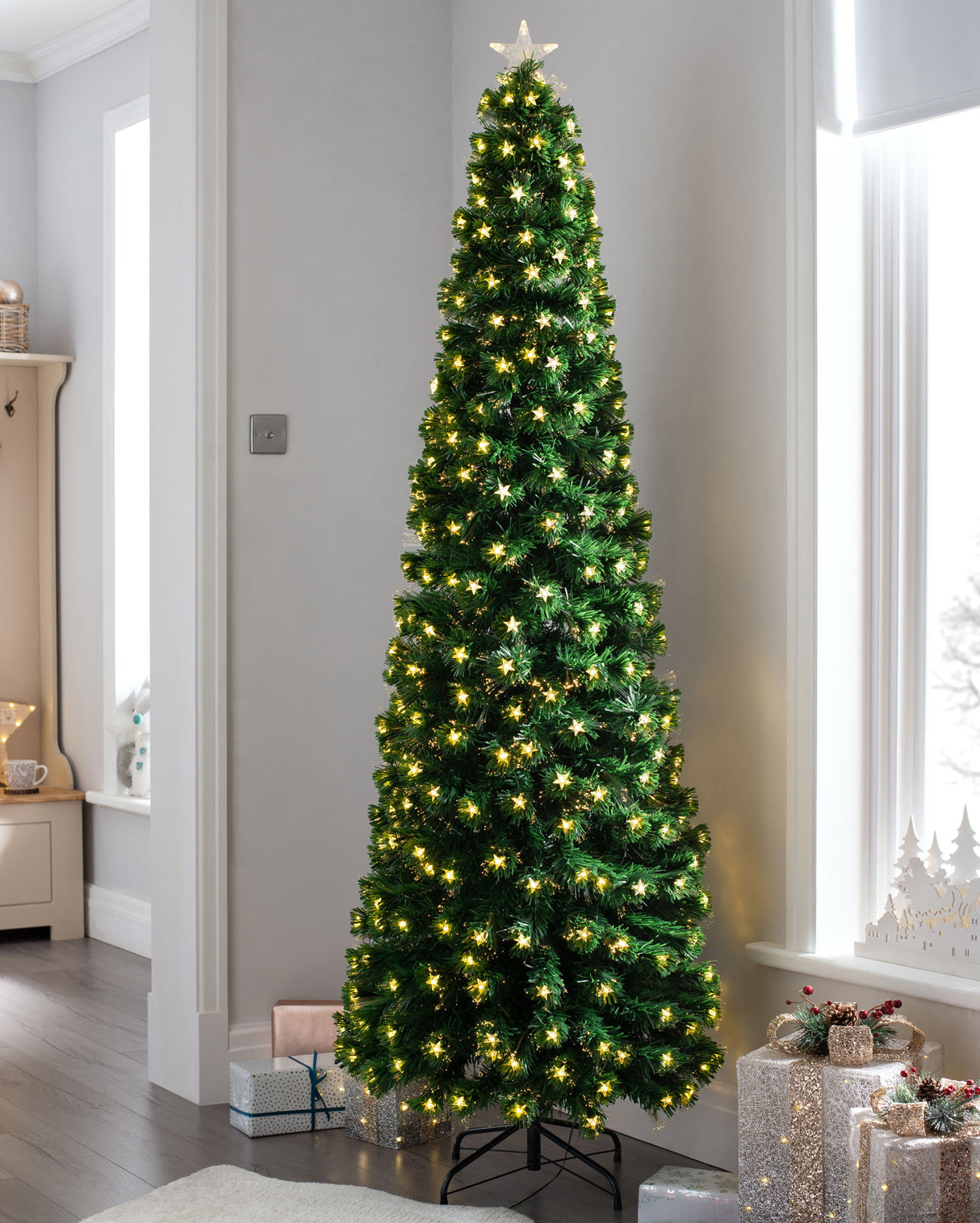 Pre-Lit Fibre Optic Pencil Christmas Tree with Warm White LED Stars