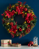 Pre-Lit Extra Thick Wreath, Red, 76 cm