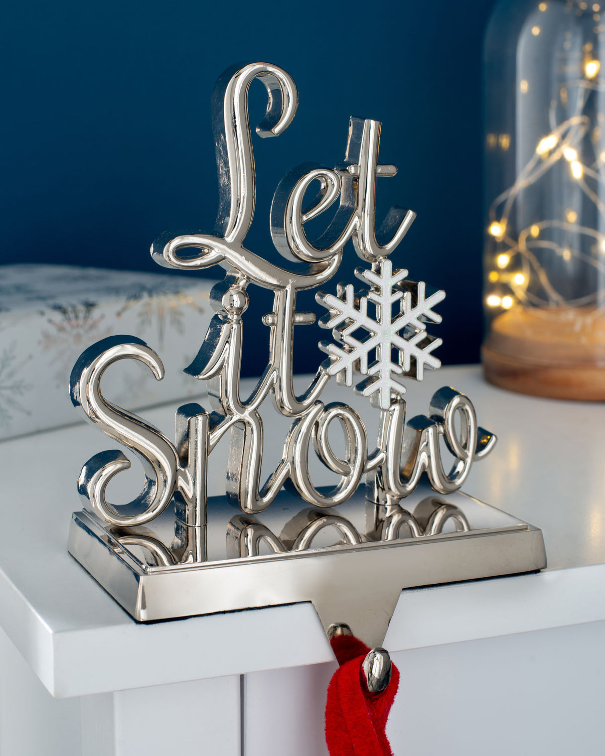 Let it Snow Christmas Stocking Holder, Silver, 17 cm