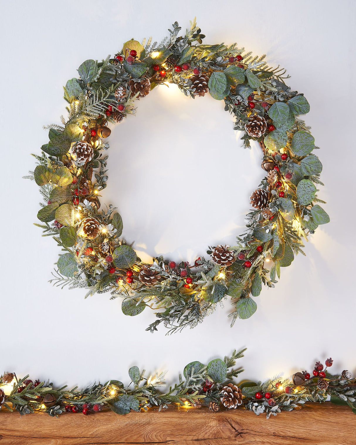 Frosted Red Berry Garland & Wreath Bundle