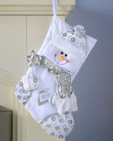 Snowman Stocking, White/Silver, 48 cm