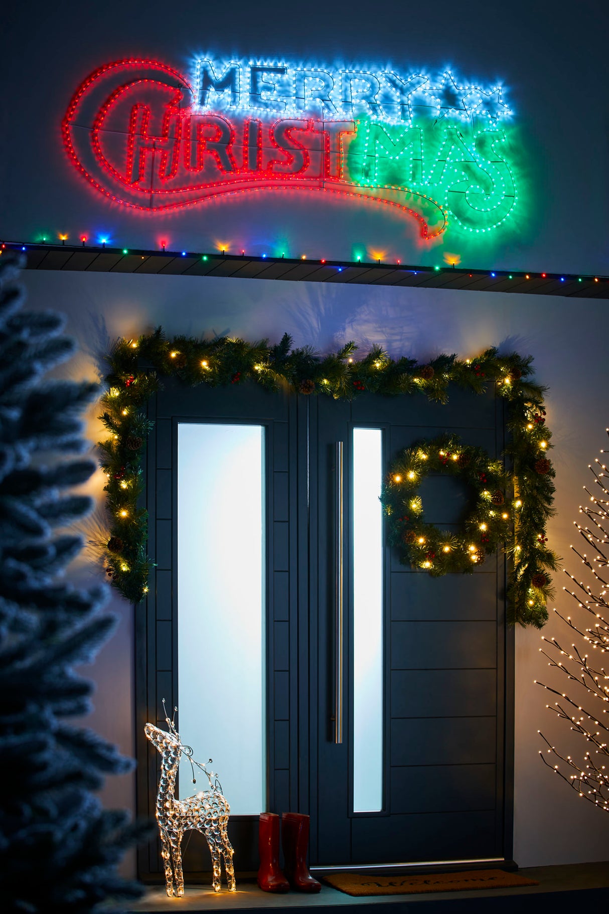 Animated Merry Christmas Rope Light Silhouette, 185 cm