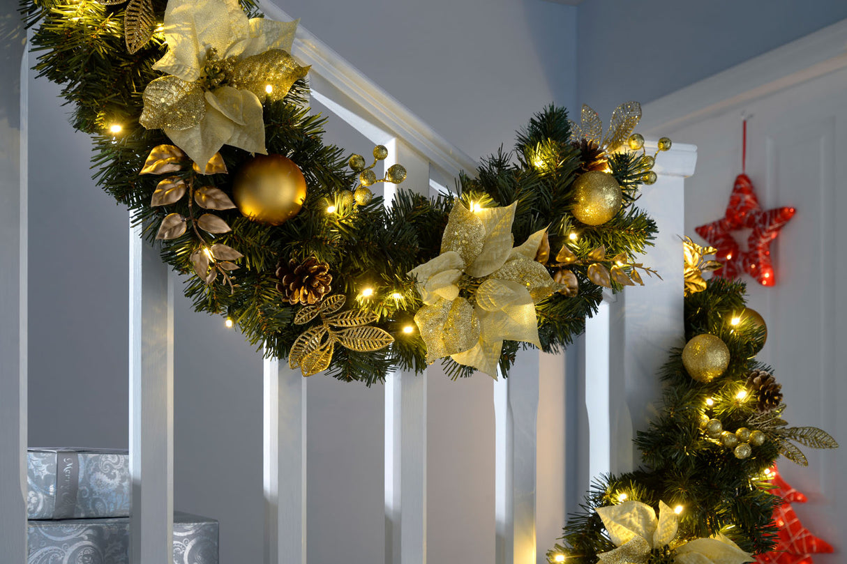 Pre-Lit Extra-Thick Multi-Functional Garland, 9 ft