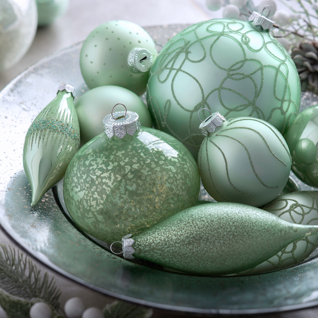 Mint Green Glass Baubles, 20 Pack