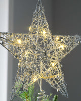 Pre-Lit Star Christmas Tree Topper, Silver, 31 cm