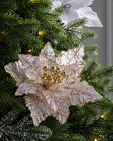 Artificial Poinsettia Flower, White and Gold, 32 cm