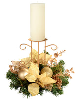 Decorated Table Centre Piece Candle Holder - Cream/ Gold, Single Pillar