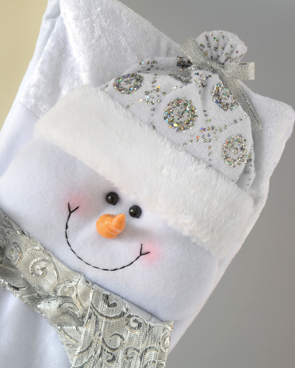 Snowman Stocking, White/Silver, 48 cm
