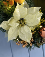 Pre-Lit Decorated Wreath, Copper/Gold, 60 cm