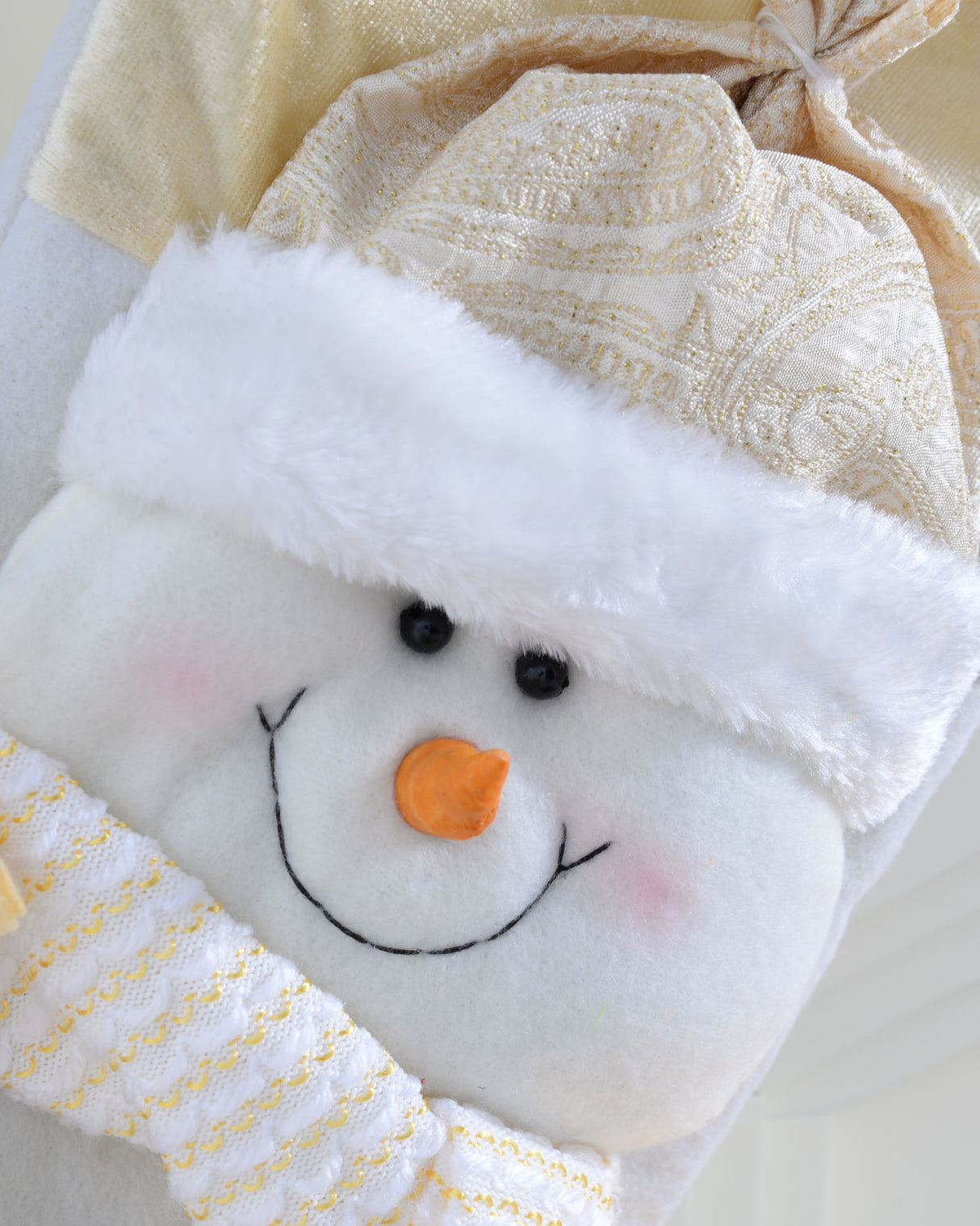 Snowman Stocking, Cream/Gold, 48 cm