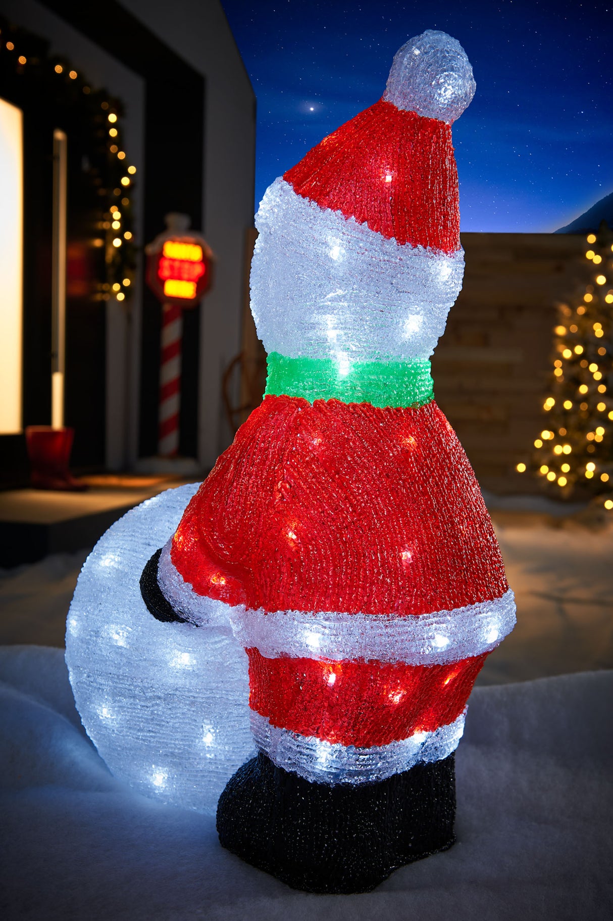 Pre-Lit Acrylic Snowman with Snowball, 60 cm